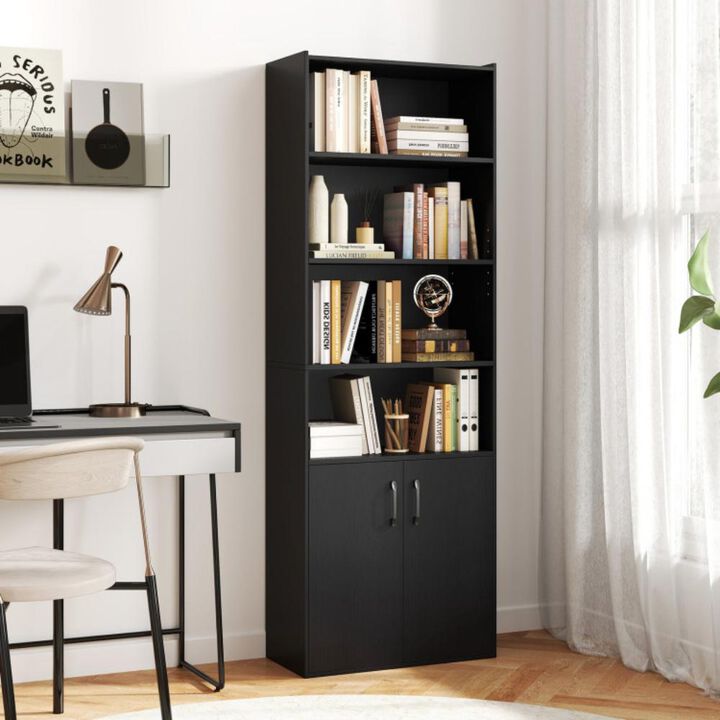 Hivvago 70 Inch Bookcase 6-Tier with Adjustable Shelves and 2-Door Cabinet