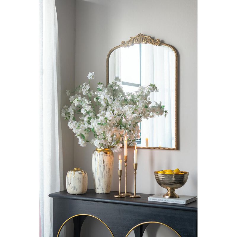 HomeRoots 14" Gray Ivory And Gold Modern Abstract Ceramic Table Vase image number 3