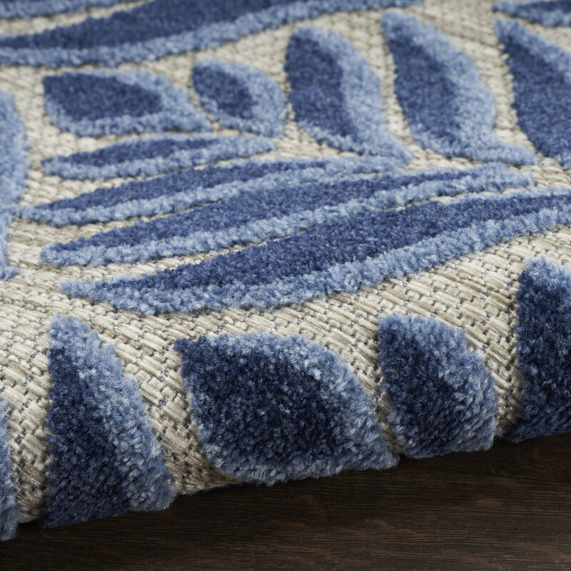 HomeRoots 6' Blue And Gray Botanical Leaves Indoor Outdoor Runner Rug image number 3