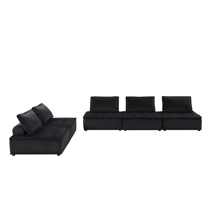 Lilola Home Anna Black Velvet 5 Pc Sectional Sofa Ottoman