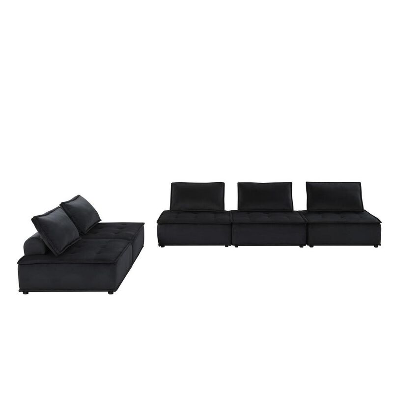 Lilola Home Anna Black Velvet 5 Pc Sectional Sofa Ottoman