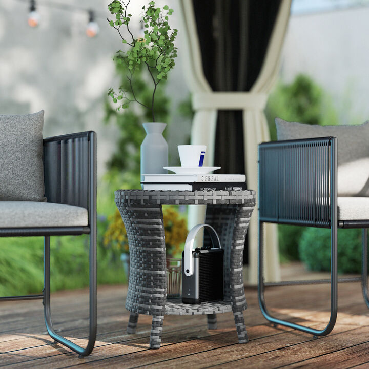 Hivvago 2-Tier Outdoor Wicker End Table