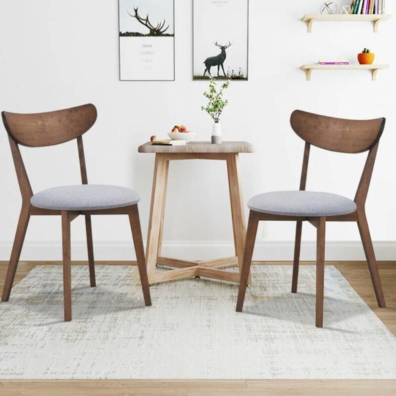 Hivvago Set of 2 Mid-Century Modern Curved Back Wood Dining Chair Grey Upholstered Seat