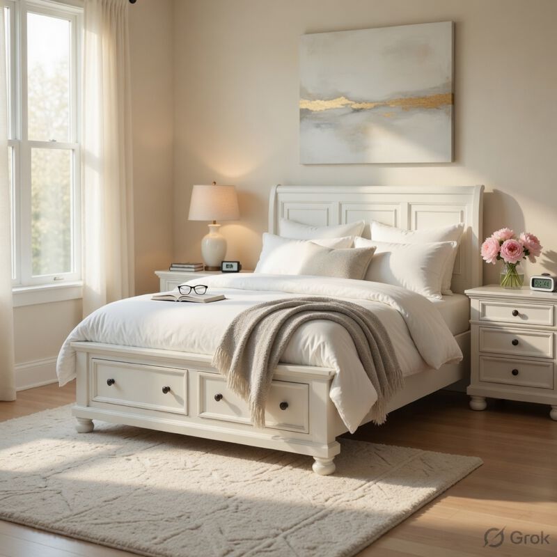 Queen Size Bedroom Set, White Finish, Storage Bed with Drawers, 3-Piece Set with Bed and Two Nightstands image number 8