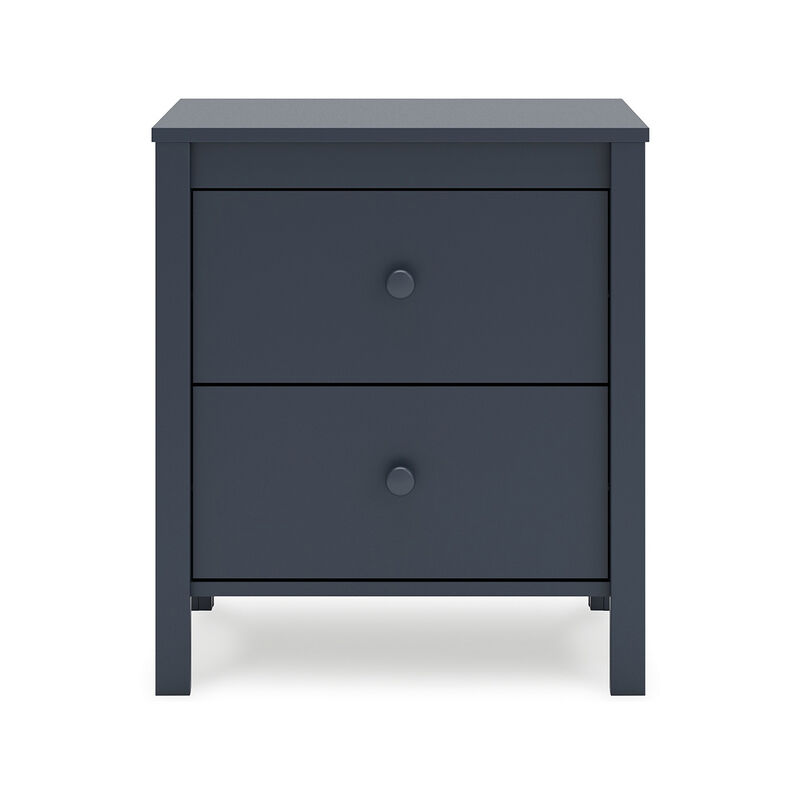 Cian Nightstand, 2 Drawers, Navy Blue Wood, Knob Handles, 24 Inch - Benzara