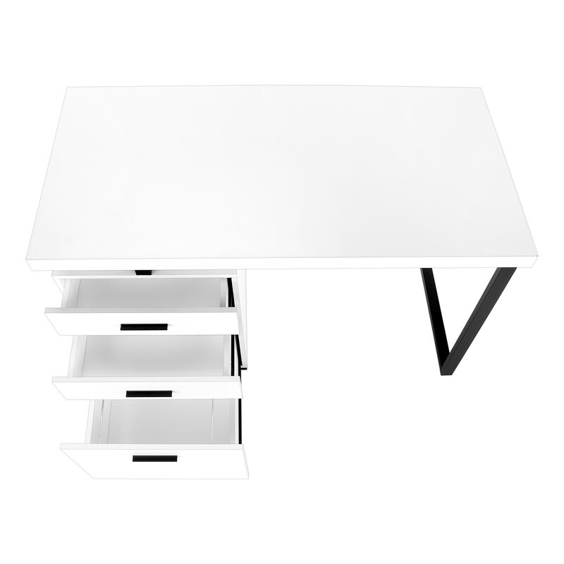 Monarch Specialties I 7646 Computer Desk, Home Office, Laptop, Left, Right Set-up, Storage Drawers, 48"L, Work, Metal, Laminate, White, Black, Contemporary, Modern