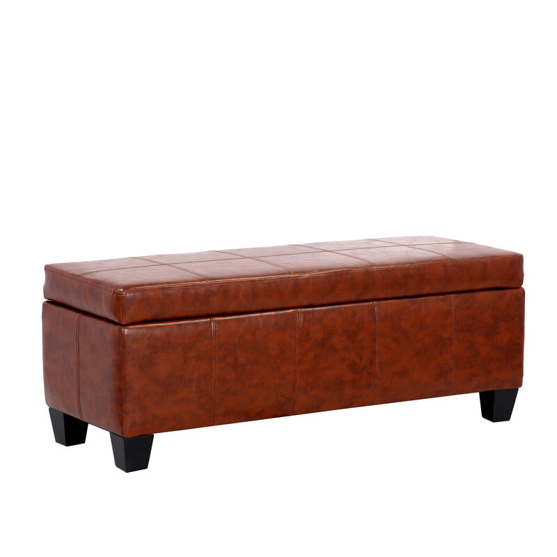 WestinTrends 42" Wide Faux Leather Rectangle Ottoman With Storage