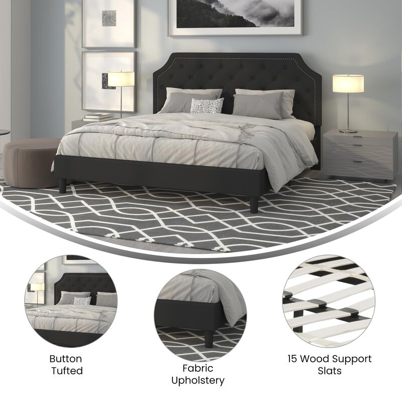 Flash Furniture Brighton King Size Tufted Upholstered Platform Bed in Black Fabric