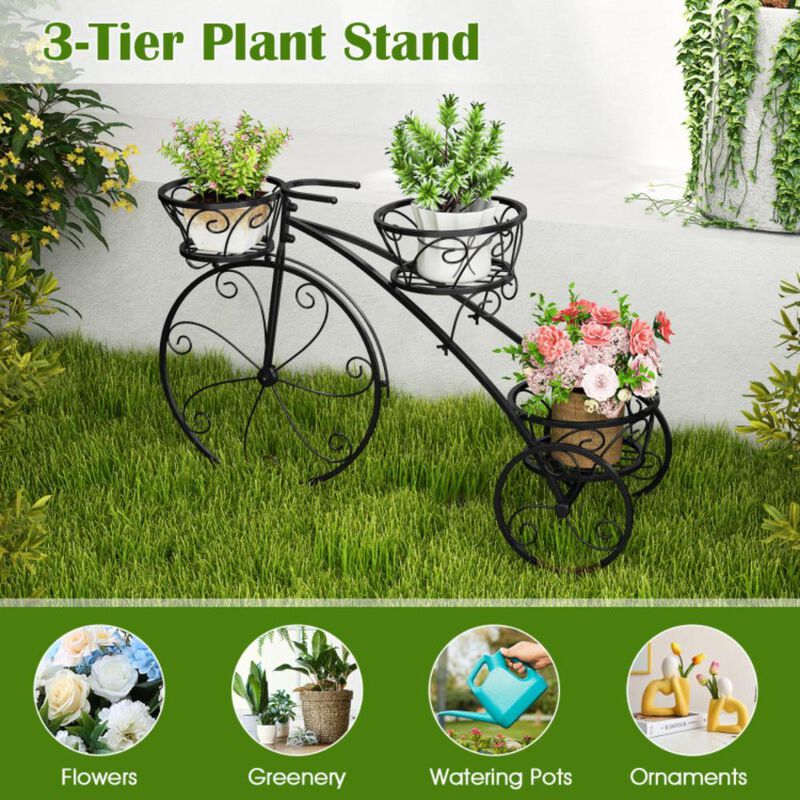 Hivvago Tricycle Plant Stand Flower Pot Cart Holder with 3 Hollowed Baskets