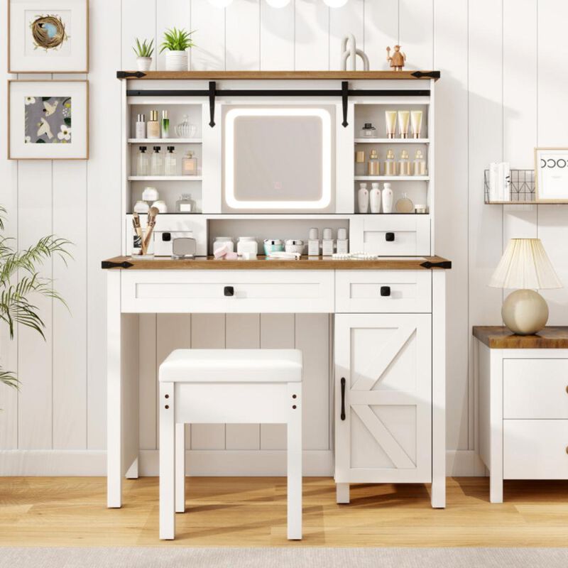 Hivvago Makeup Vanity Desk with Mirror and 3-Color Dimmable LED Lights-White