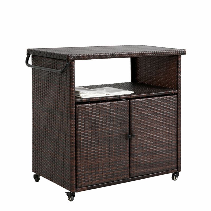 Outdoor Wicker Bar Cart image number 0