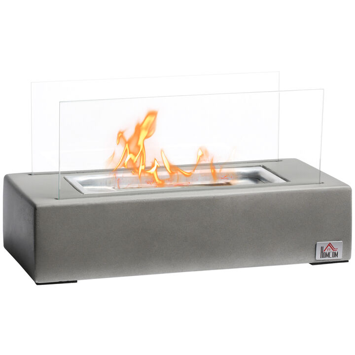 HOMCOM Tabletop Fireplace, 13" Concrete Alcohol Fireplace with Stainless Steel Lid for Indoor and Outdoor, 0.04 Gal Max 195 Sq. Ft., Dark Grey