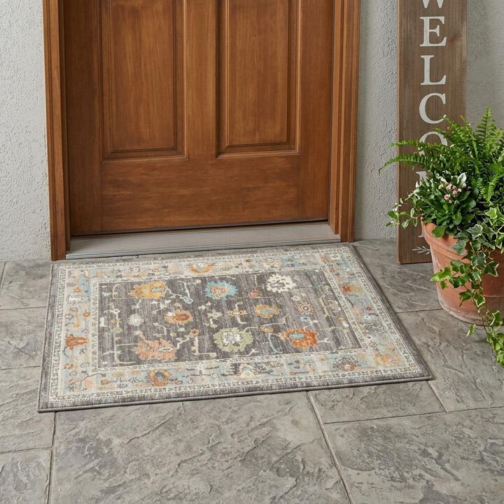 HomeRoots Floral Stain Resistant Indoor Outdoor Area Rug