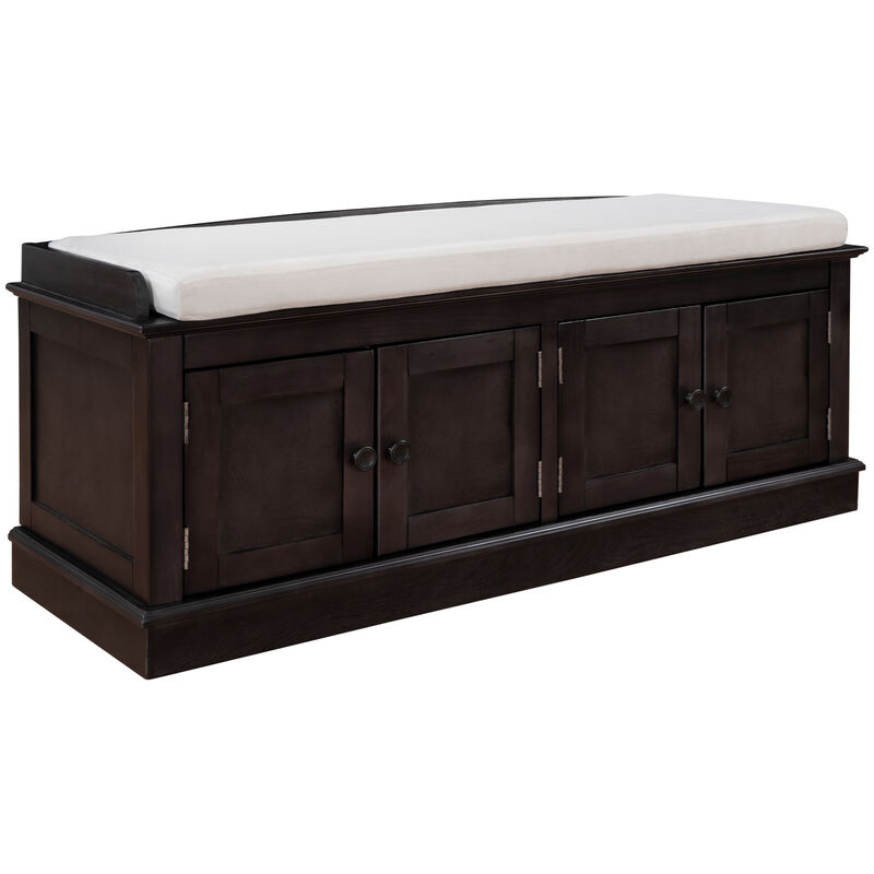 Whisen Classic Style Storage Bench with 4-Doors and Adjustable Shelves - Espresso