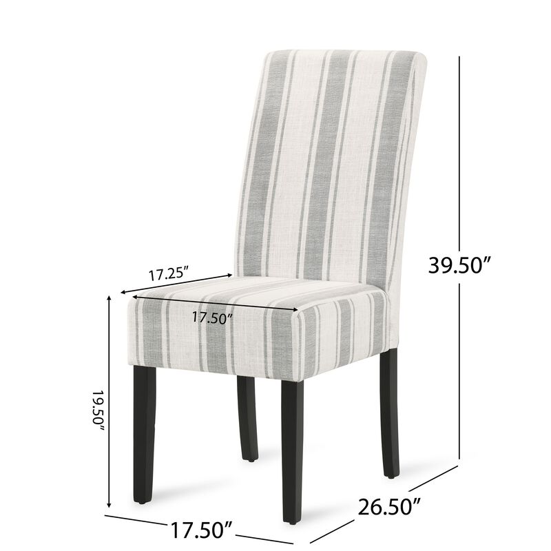 Dinner Chair Set of 2, Retro Style Armless Design, White Gray Stripes image number 5