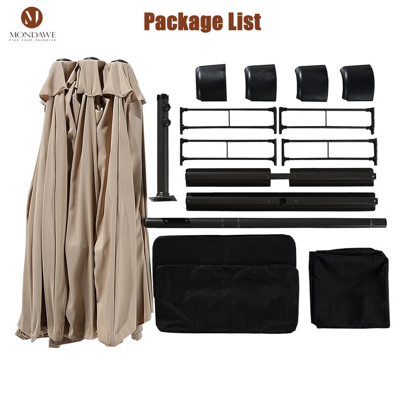 MONDAWE 15ft Rectangular Double-Sided Outdoor Patio Market Umbrella Coffee