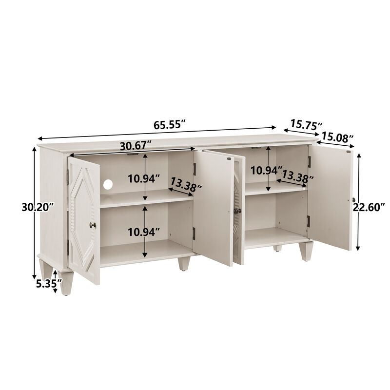 TATEUS 65.2" Mid-Century Modern  Sideboard Buffet Cabinet &ndash; Large Storage Console for Living Room Entryway Kitchen image number 6