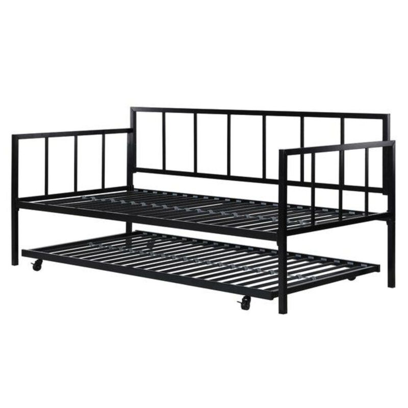 Hivvago Heavy Duty Metal Daybed with Roll-Out Trundle Bed