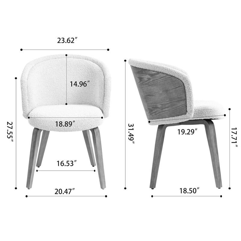 Glamour Home Set of 2 Beryl White Washed Boucle Fabric Dining Chair with Natural Wood Legs