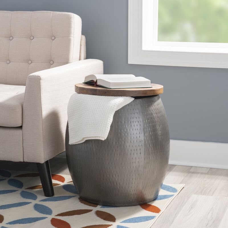 Linon Royce Drum Side Table With Storage Pewter image number 5
