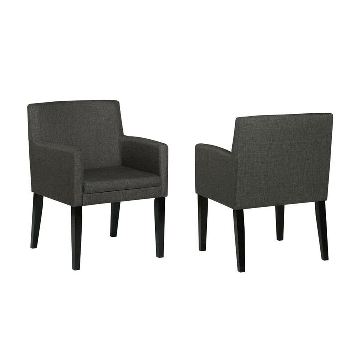 Simple Relax Set of 2 Fabric Upholstered Dining Arm Chairs in Charcoal Grey and Black