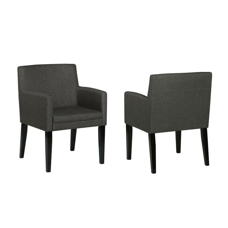 Simple Relax Set of 2 Fabric Upholstered Dining Arm Chairs in Charcoal Grey and Black image number 0