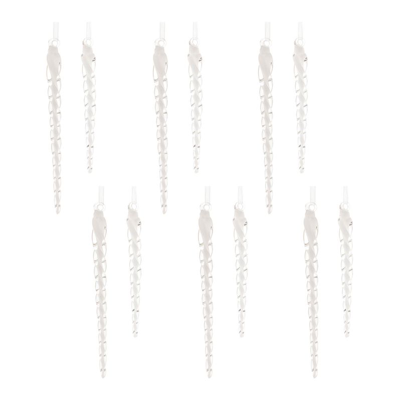 Glass Icicle Christmas Ornaments (12-Pack) – Swirled Clear Hanging Decorations for Holiday and Winter Styling