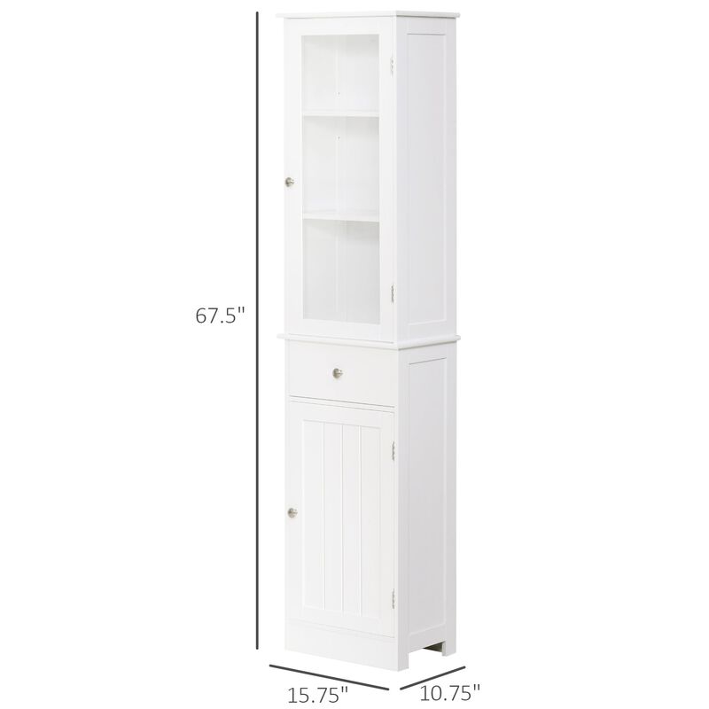 White Bathroom Tower: Freestanding Storage Cabinet with Doors and Shelves