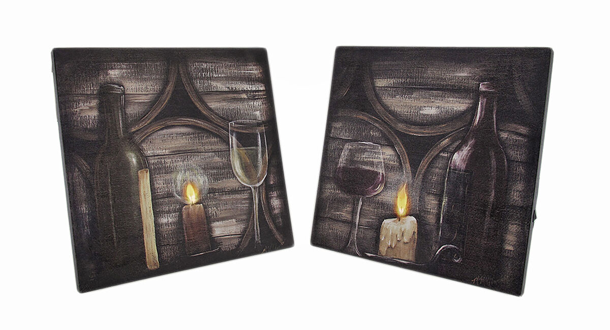 Set of 2 Wine By Candlelight Theme LED Lighted Canvas Wall Prints