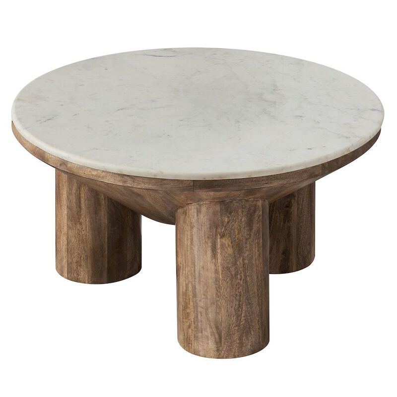 Ellison 33" Round Wood Coffee Table With Marble Top image number 3