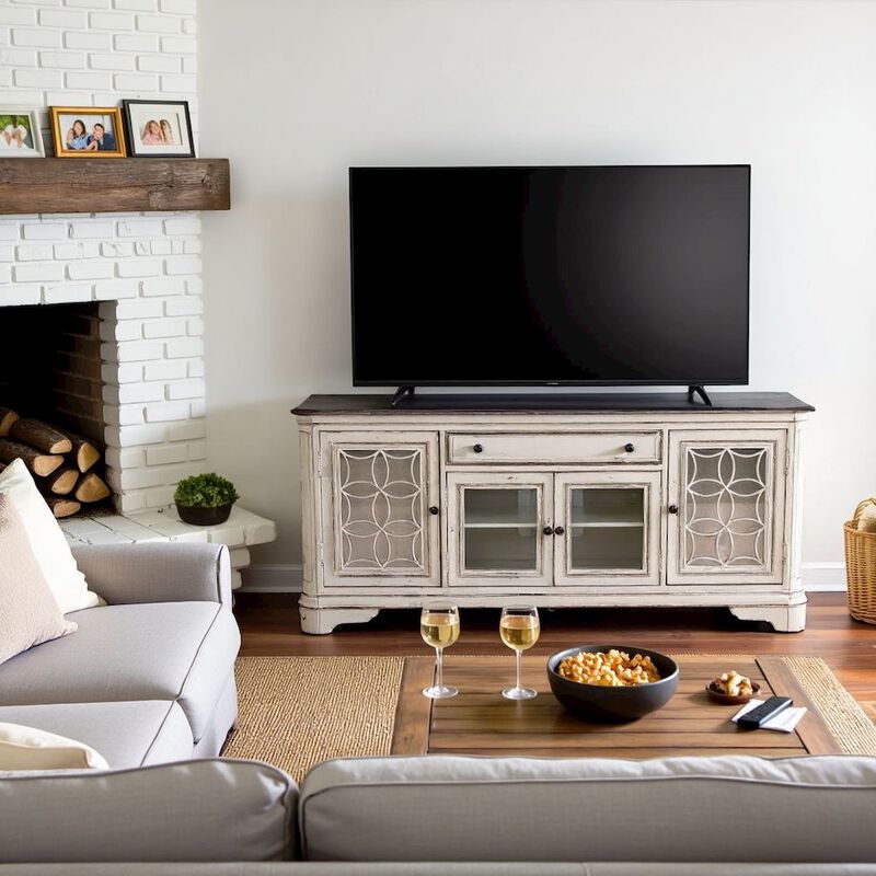 Liberty Furniture Antique White TV Console with Drawer and 4 Cabinets for Rustic Decor Use image number 2