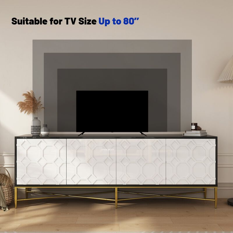 MONDAWE Modern Black and White Color Scheme Press Design 4 Door Cabinet, Living Room TV Stand