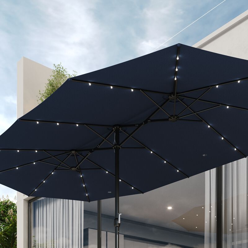 FUFU&GAGA 15ft Navy Blue Solar LED Double-Sided Patio Umbrella | Extra-Large Shade with Sturdy Base image number 6