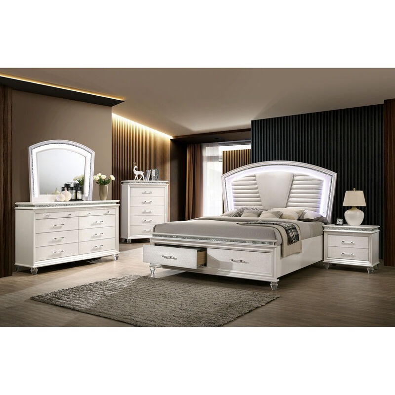 Antique Classic Pearl White 1pc Bench Only Contemporary Solid wood Acrylic Legs Crystal And Mirror Accent