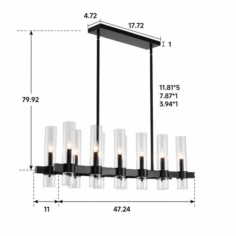 ELEMENT ACE 12-Light Modern Farmhouse Linear Chandelier with Clear Glass Shade, Hanging Pendant Ceiling Light Fixture for Dining Room and Kitchen Island image number 1