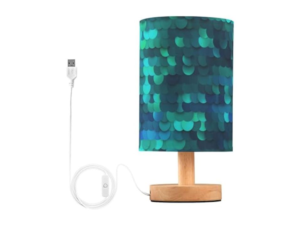 Wood Fabric Desk Lamp For Living Room Bedroom Office Blue