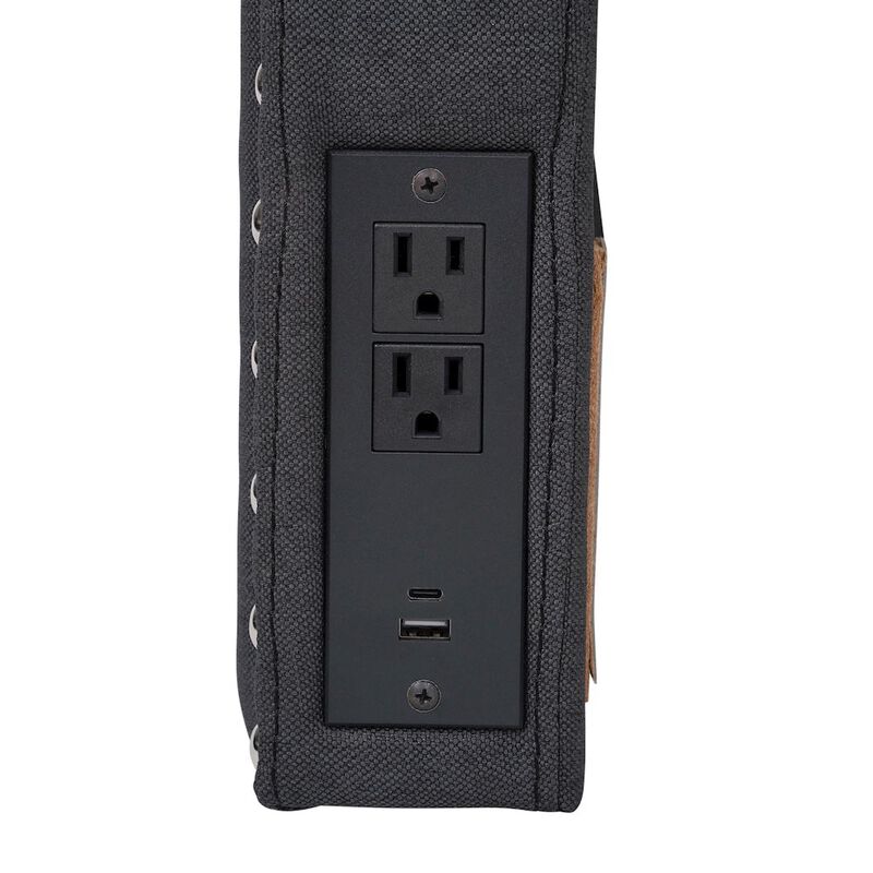 Flash Furniture Twin Headboard with Two Power Outlets, USB Port, and USB Type-C Port, Gray Linen image number 3