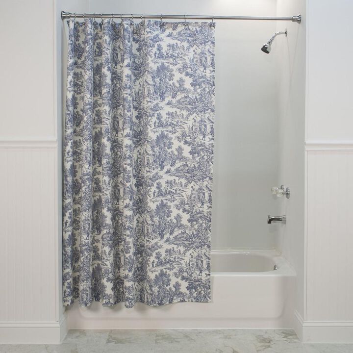 Ellis Curtain Victoria Park Toile Precise Patterned High Quality Water Proof Bathroom Shower Curtain - 70 x 72" Blue