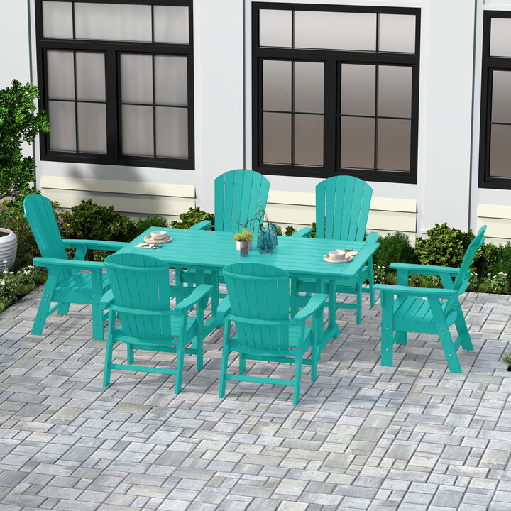 WestinTrends 7 Piece Outdoor Patio Dining Table and Adirondack Armchair Set