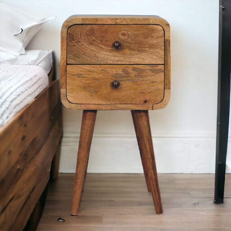 Mini Oak-ish Curved 2 Drawer Nightstand
