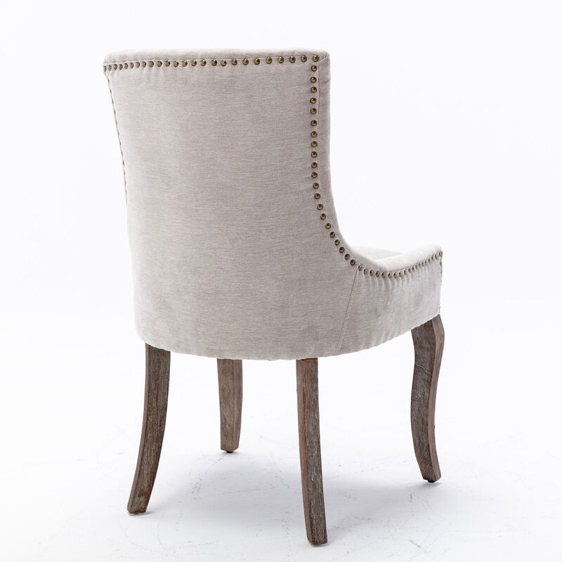 Streamdale Set of 2 Beige Dining Chairs with Fabric and Wood Legs