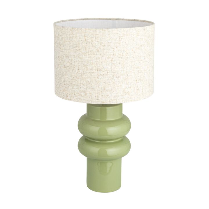 Stoneware Table Lamp with Linen Shade, Green