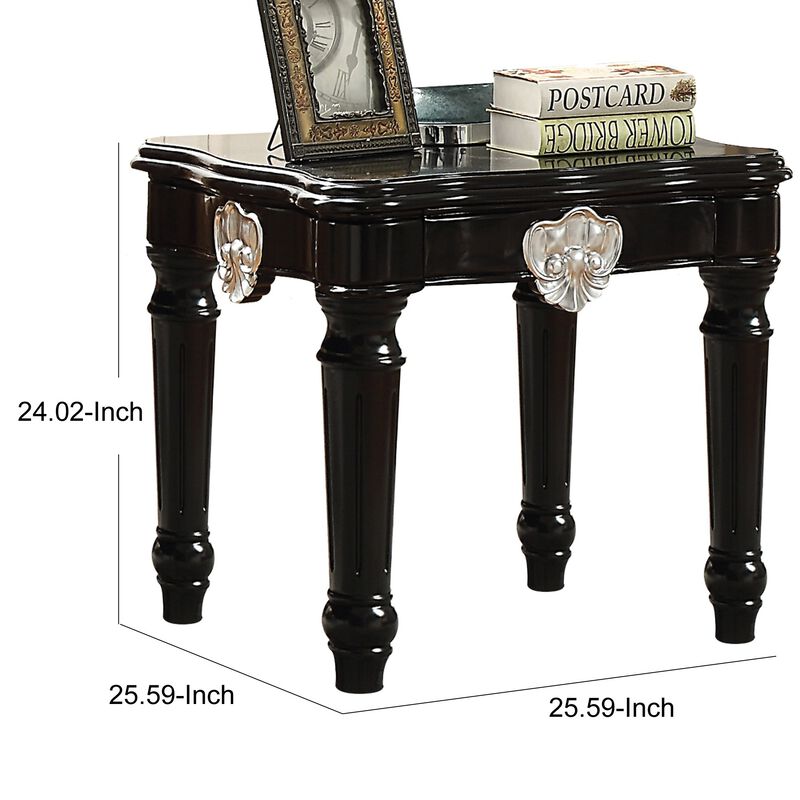 Wooden End Table With Contrast Carved Motif Turned Legs, Black image number 5