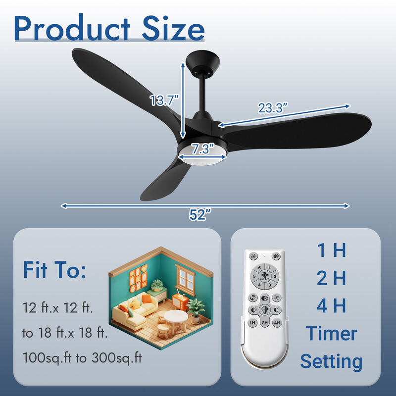 ELEMENT ACE Modern Ceiling Fan with Integrated LED Light and Remote Control Featuring Energy-Efficient DC Motor for Quiet Operation image number 2