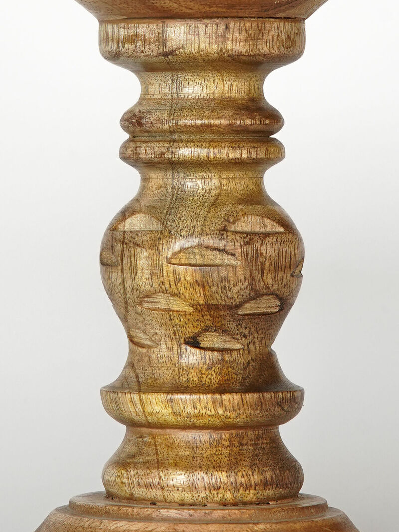 Traditional Medium Burnt Eco-friendly Handmade Mango Wood Set Of Five 6",9",12",9" & 6" Pillar Candle Holder BBH Homes