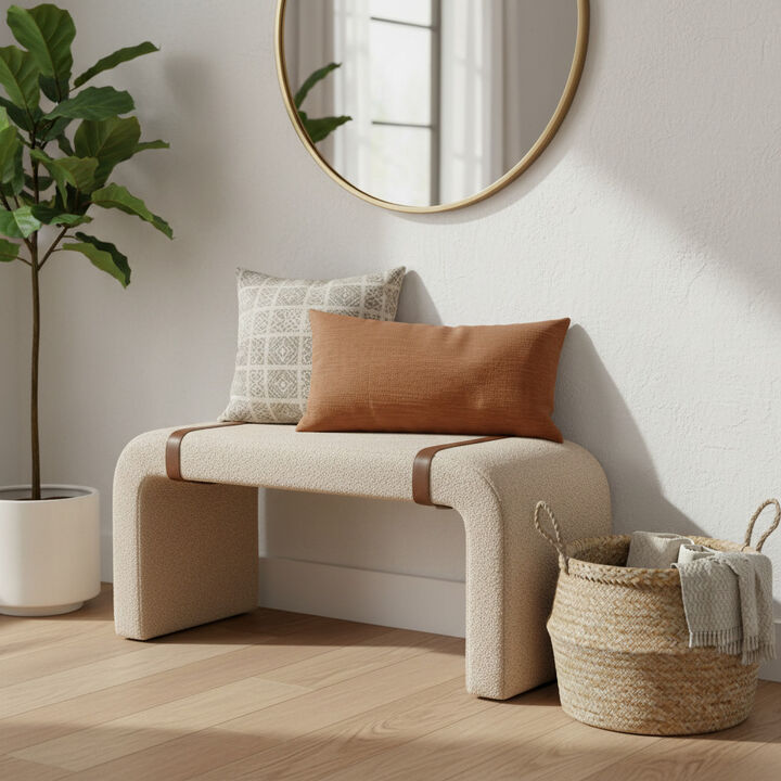 Artisan Furniture Solid Wood Boucle Leather Strap Bench