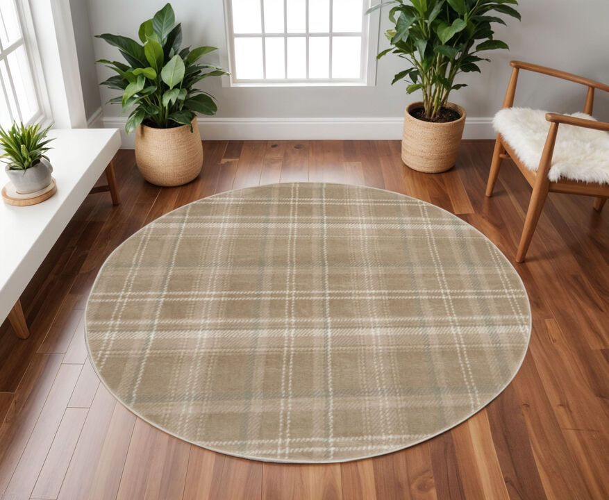 HomeRoots Plaid Round Rug