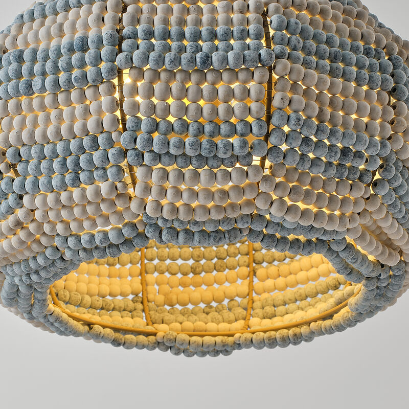 15.7" Coastal 2-Light Distressed Blue and White Wood Beaded Gourd Chandelier, Pendant Light for Bedroom, Living Room or Dining Room image number 8