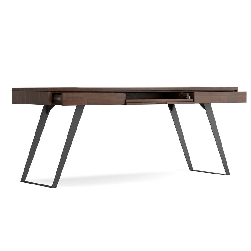 Lowry SOLID ACACIA WOOD Modern Industrial 72 inch Wide Large Desk in Distressed Charcoal Brown image number 3