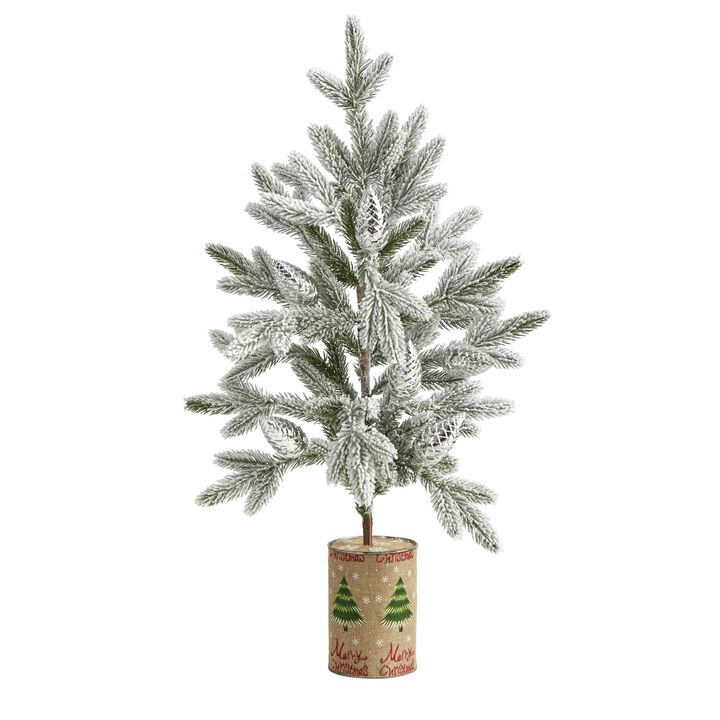 HomPlanti 28 Inches Flocked Christmas Artificial Tree in Decorative Planter